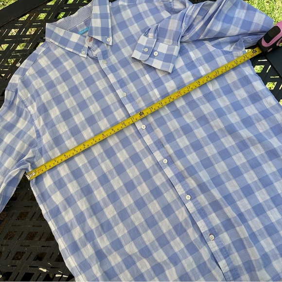 J. McLaughlin Blue And White Plaid Men’s Large Button Down Shirt Long Sleeves - Picture 5 of 8